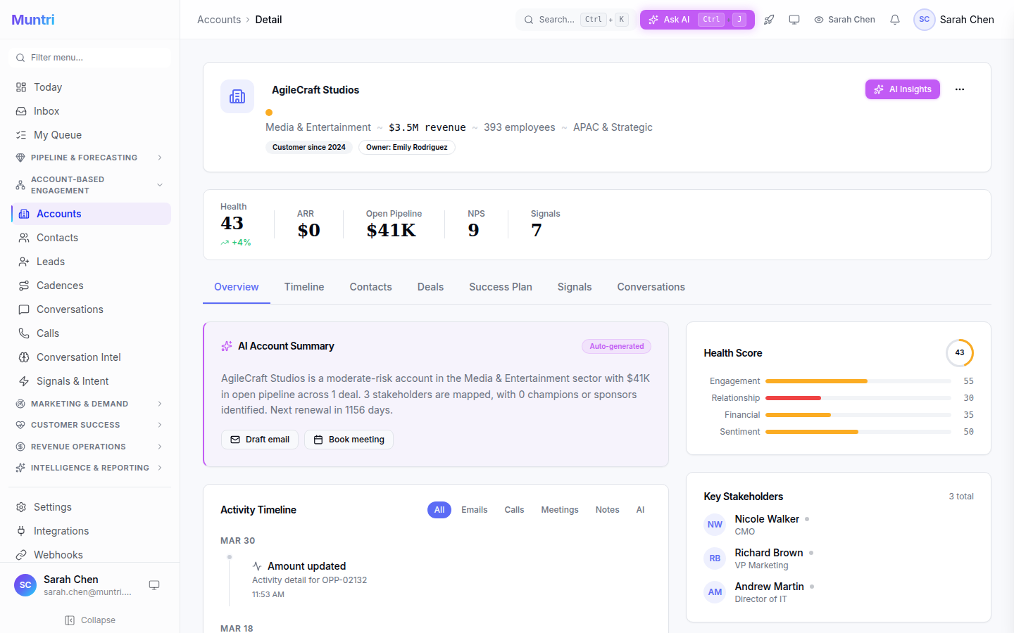 Muntri account 360 — unified customer view