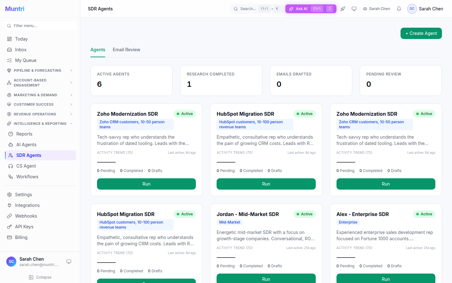 Muntri SDR agents — autonomous prospect research and outreach