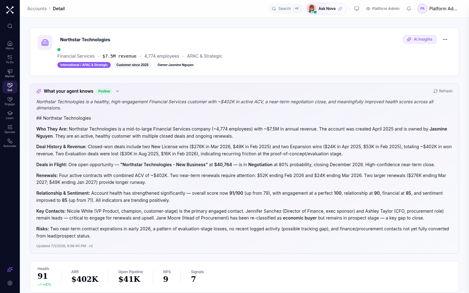 Muntri context agent grounded in an account record