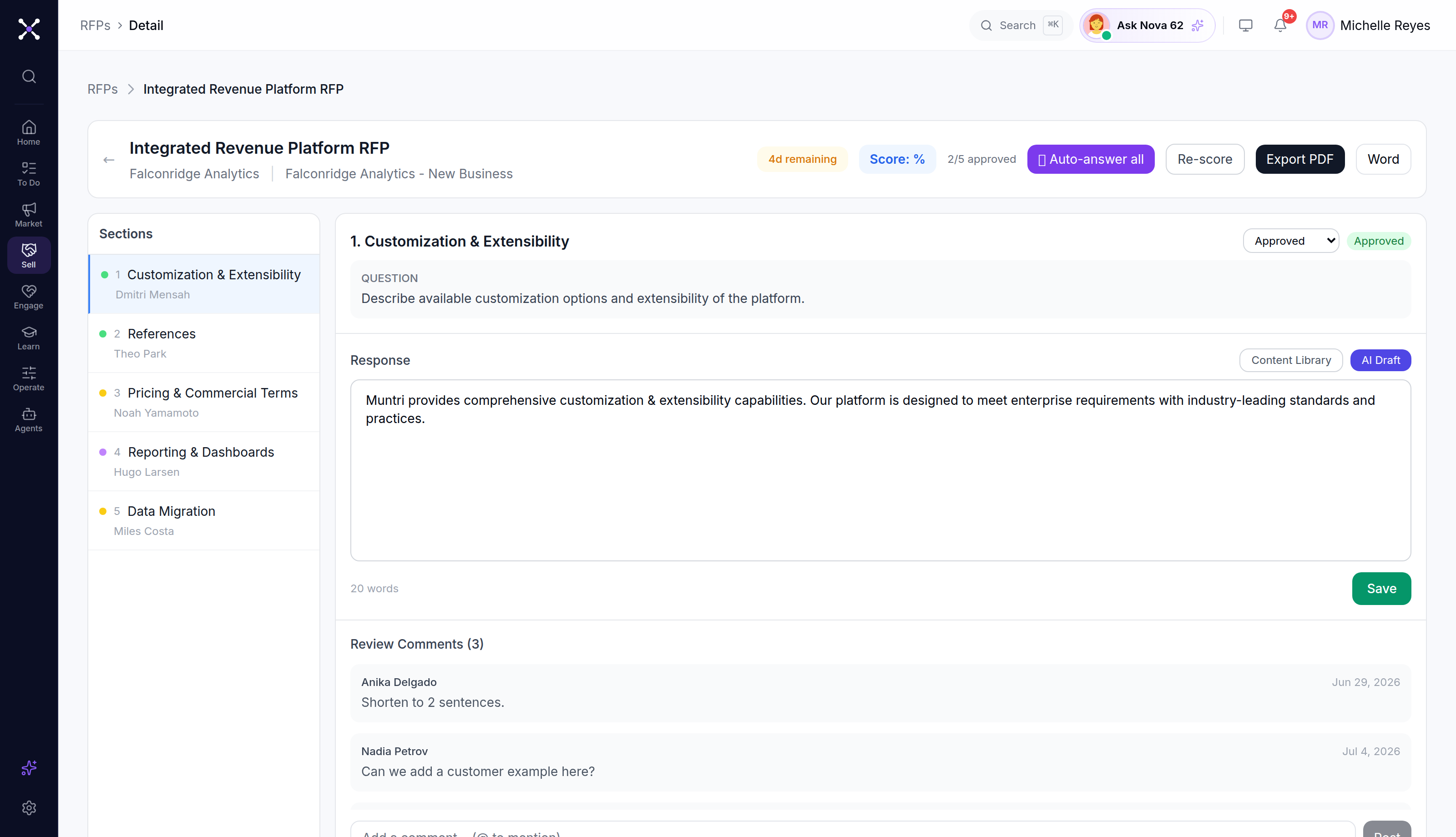 RFx workspace with cited auto-drafted answers
